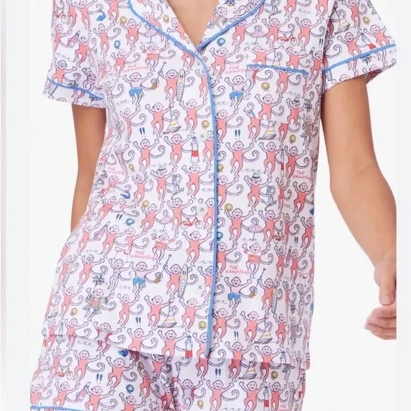 Roller Rabbit Pink and Blue Monkey Print Pajamas - Comes with Bag - Picture 1 of 2
